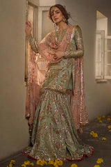 Ethereal Mint & Blush Hand-Embellished Bridal Lehenga