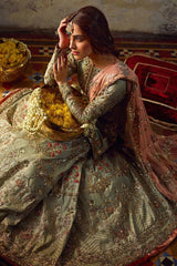 Ethereal Mint & Blush Hand-Embellished Bridal Lehenga