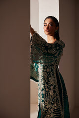 Emerald Green Embroidered Long Jacket Gown