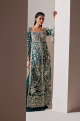 Emerald Green Embroidered Long Jacket Gown