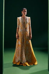 Mustard Gold Embroidered Long Jacket Suit