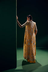 Mustard Gold Embroidered Long Jacket Suit
