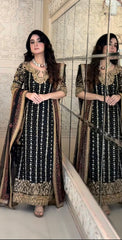 Noir Elegance – Black & Gold Embroidered Formal Ensemble