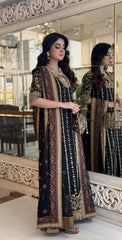 Noir Elegance – Black & Gold Embroidered Formal Ensemble