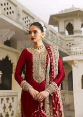 Majestic Red Velvet Embellished Ensemble