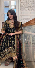 Noir Elegance – Black & Gold Embroidered Formal Ensemble