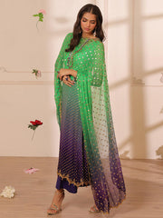 Radiant Ombre – Green & Purple Embellished Ensemble