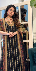 Noir Elegance – Black & Gold Embroidered Formal Ensemble