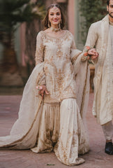 Eternal Elegance – Ivory & Gold Embroidered Bridal Ensemble