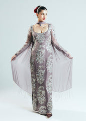 Amethyst Allure – Silver Embellished Evening Gown