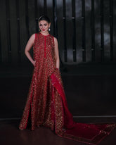 Crimson Radiance – Red Embellished Silk Maxi
