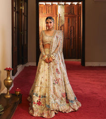 Ivory Multicolor Hand-Embroidered Bridal Lehenga