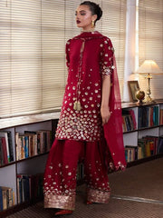 Maroon Embellished Gharara Suit