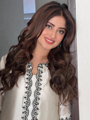 Graceful White & Black Embroidered Ensemble