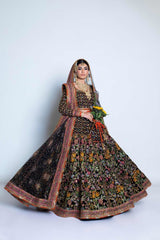 Regal Black & Multicolor Bridal Lehenga