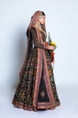Regal Black & Multicolor Bridal Lehenga