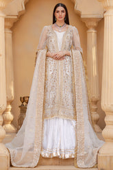 Ethereal Glow – White & Gold Embroidered Formal Ensemble