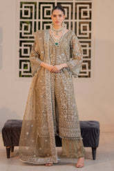 Olive Radiance – Hand-Embroidered Formal Ensemble