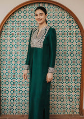 Emerald Grace – Green Silk Embroidered Formal Ensemble