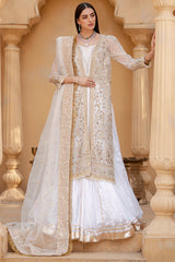 Ethereal Glow – White & Gold Embroidered Formal Ensemble