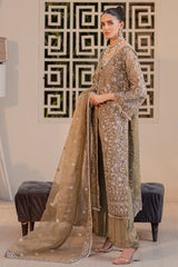 Olive Radiance – Hand-Embroidered Formal Ensemble