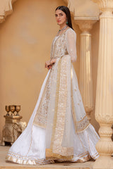 Ethereal Glow – White & Gold Embroidered Formal Ensemble