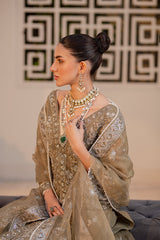 Olive Radiance – Hand-Embroidered Formal Ensemble