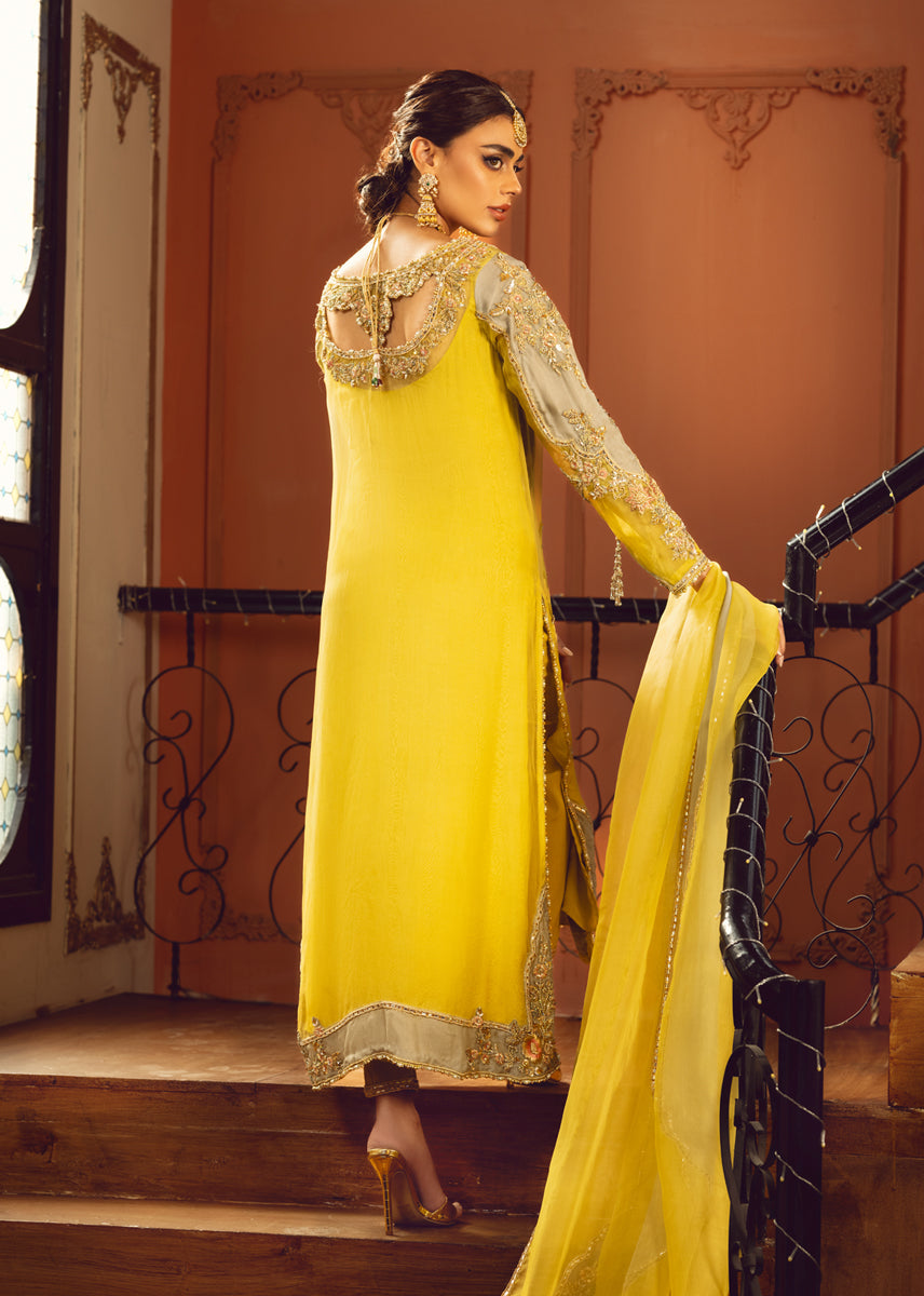 Arched Blossom – Yellow & Silver Embroidered Suit