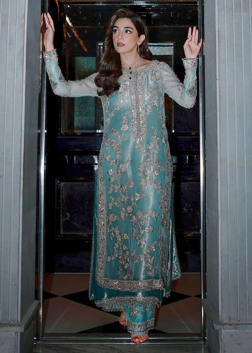 Ice Blue Embroidered Luxury Ensemble