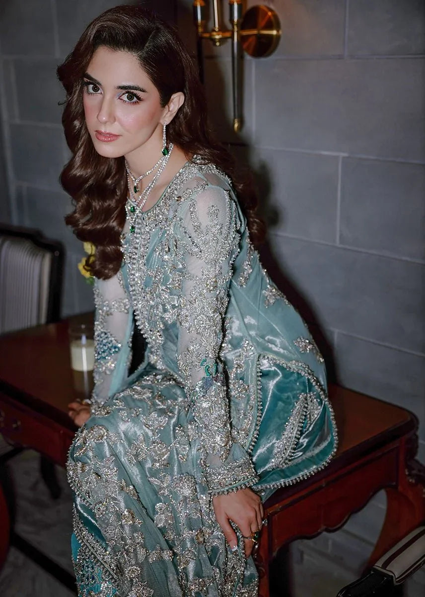 Ice Blue Embroidered Luxury Ensemble