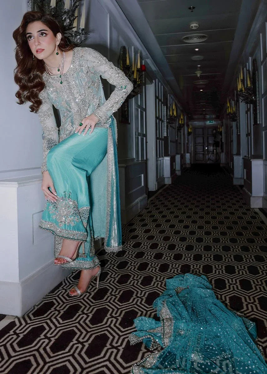 Ice Blue Embroidered Luxury Ensemble