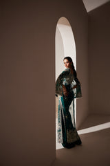 Emerald Green Embroidered Long Jacket Gown