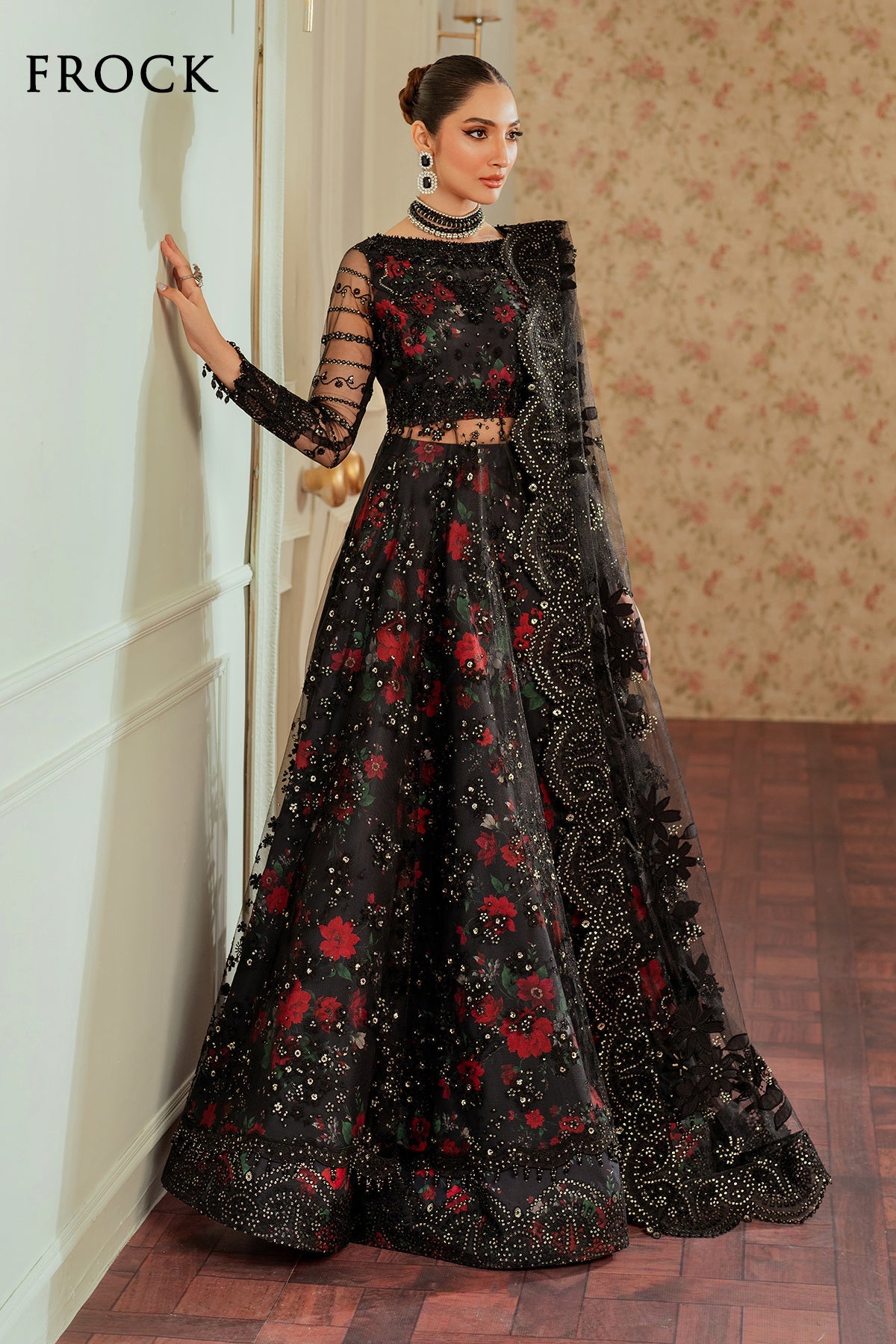 Midnight Blossom – Black Floral Embellished Lehenga