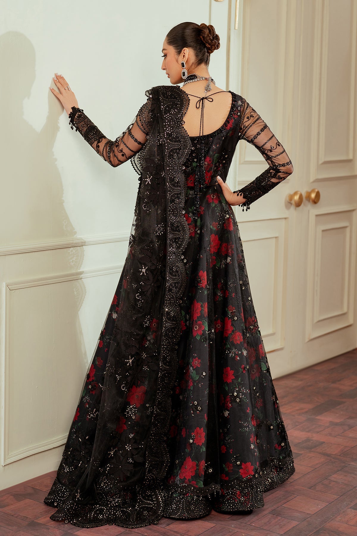 Midnight Blossom – Black Floral Embellished Lehenga