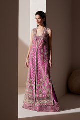 Orchid Pink Hand-Embellished Long Jacket Ensemble