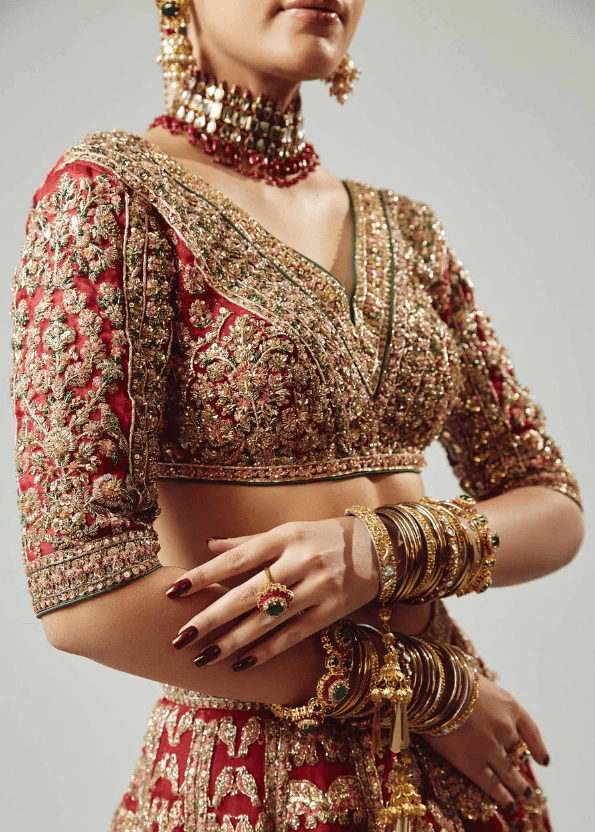 Regal Ruby Red Bridal Lehenga with Exquisite Hand Embroidery