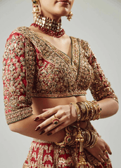 Regal Ruby Red Bridal Lehenga with Exquisite Hand Embroidery