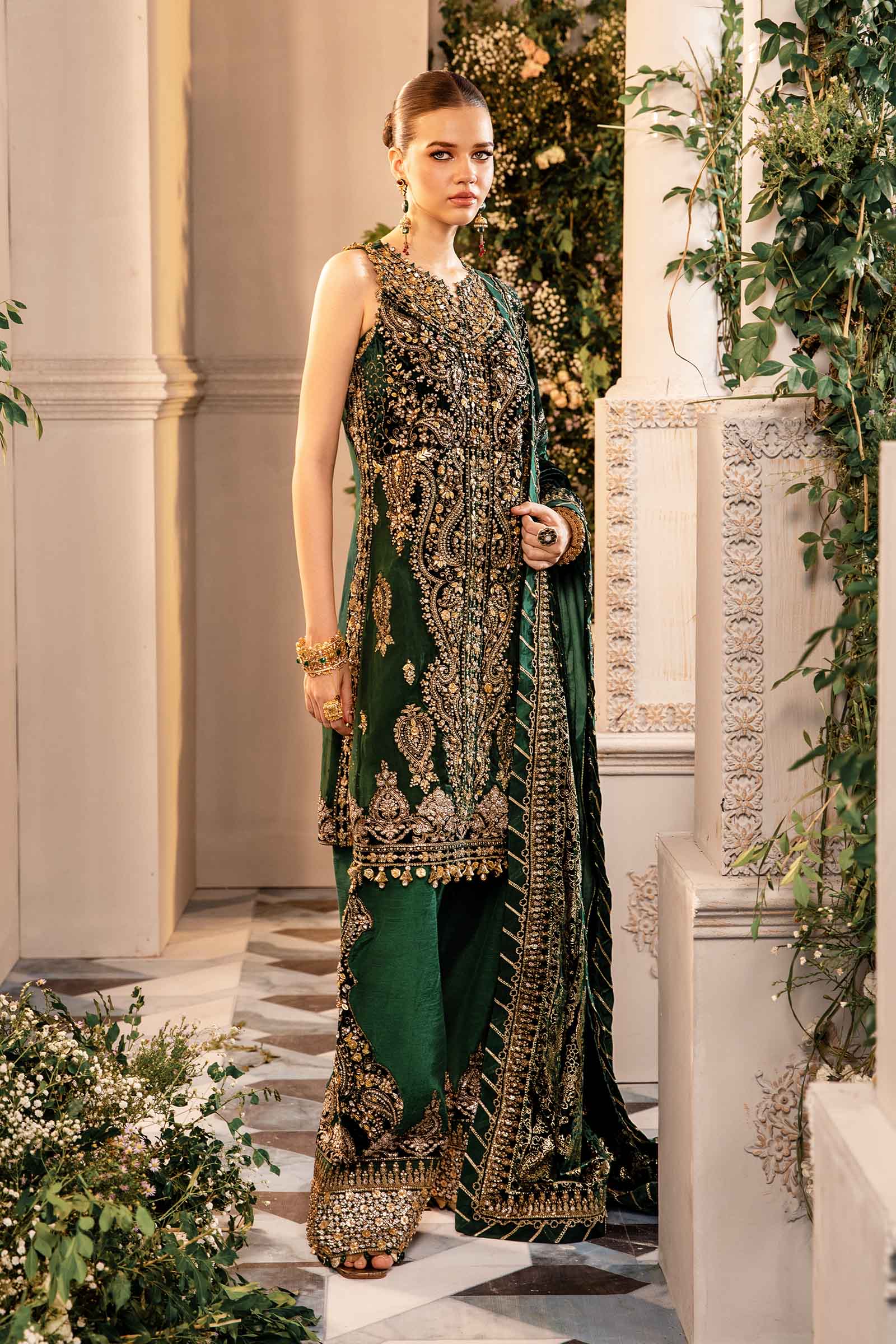 Majestic Emerald Bridal Gown with Heavy Embellishments