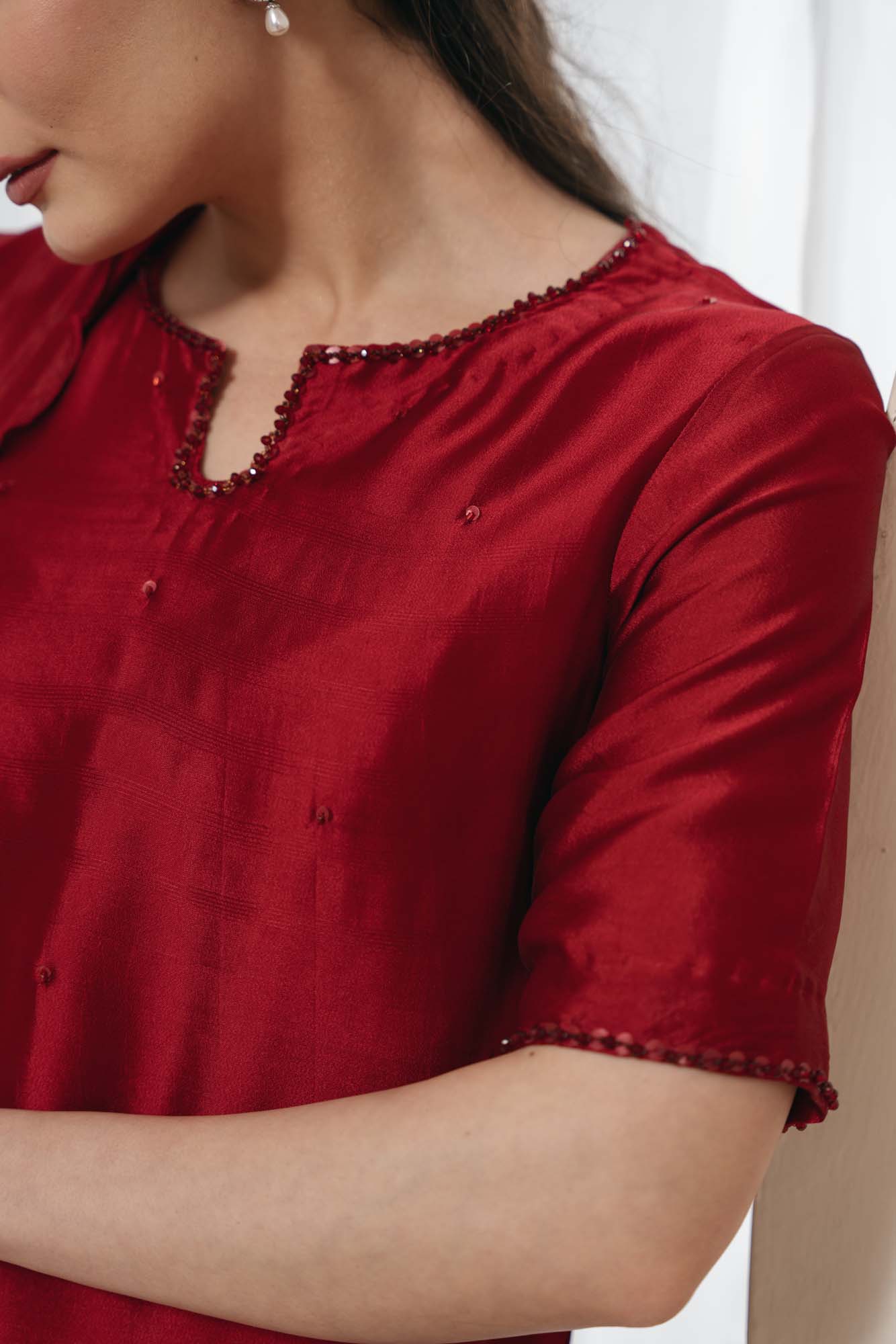 Crimson Radiance – Silk Embellished Ensemble
