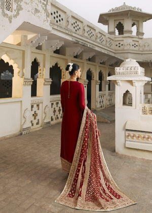 Majestic Red Velvet Embellished Ensemble