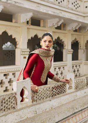 Majestic Red Velvet Embellished Ensemble