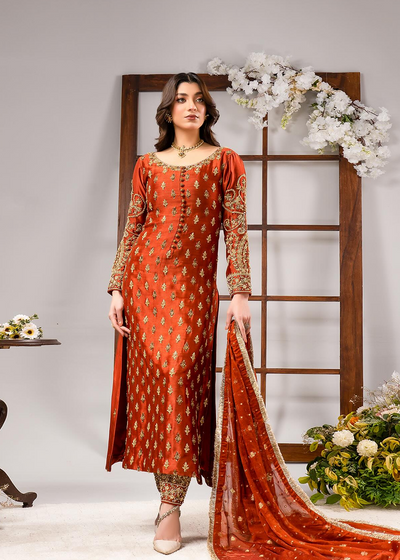 Rust Gold Embroidered Luxury Suit