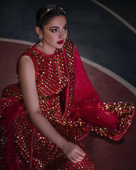 Crimson Radiance – Red Embellished Silk Maxi