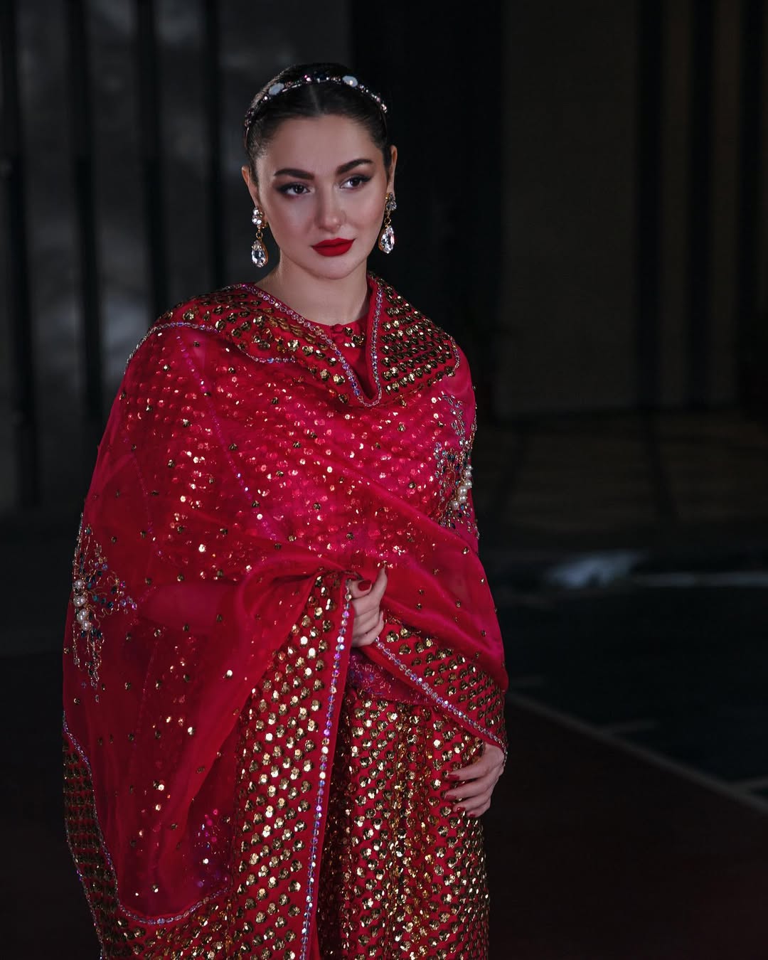 Crimson Radiance – Red Embellished Silk Maxi