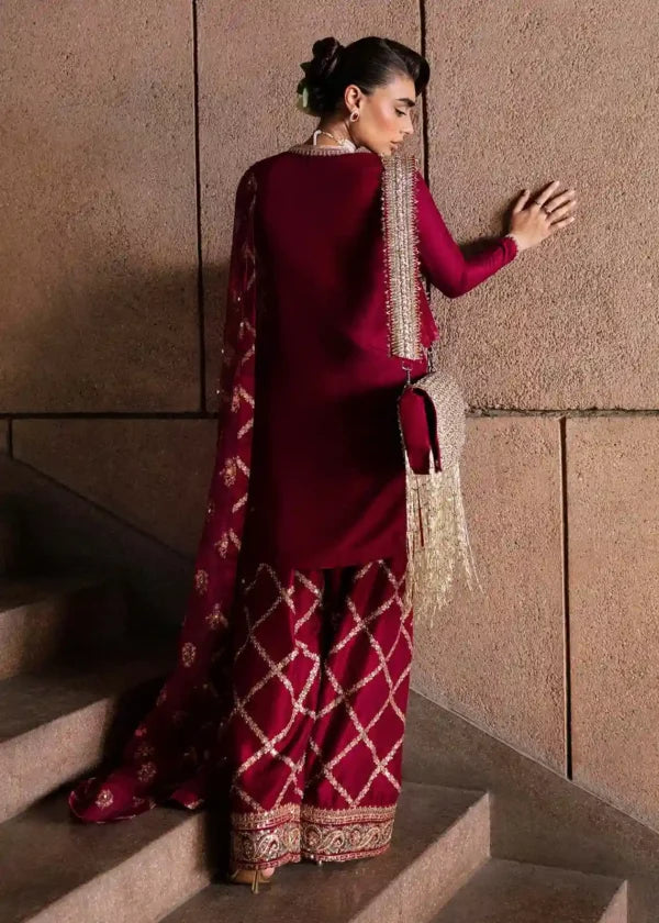 Maroon Gold Embroidered Festive Suit