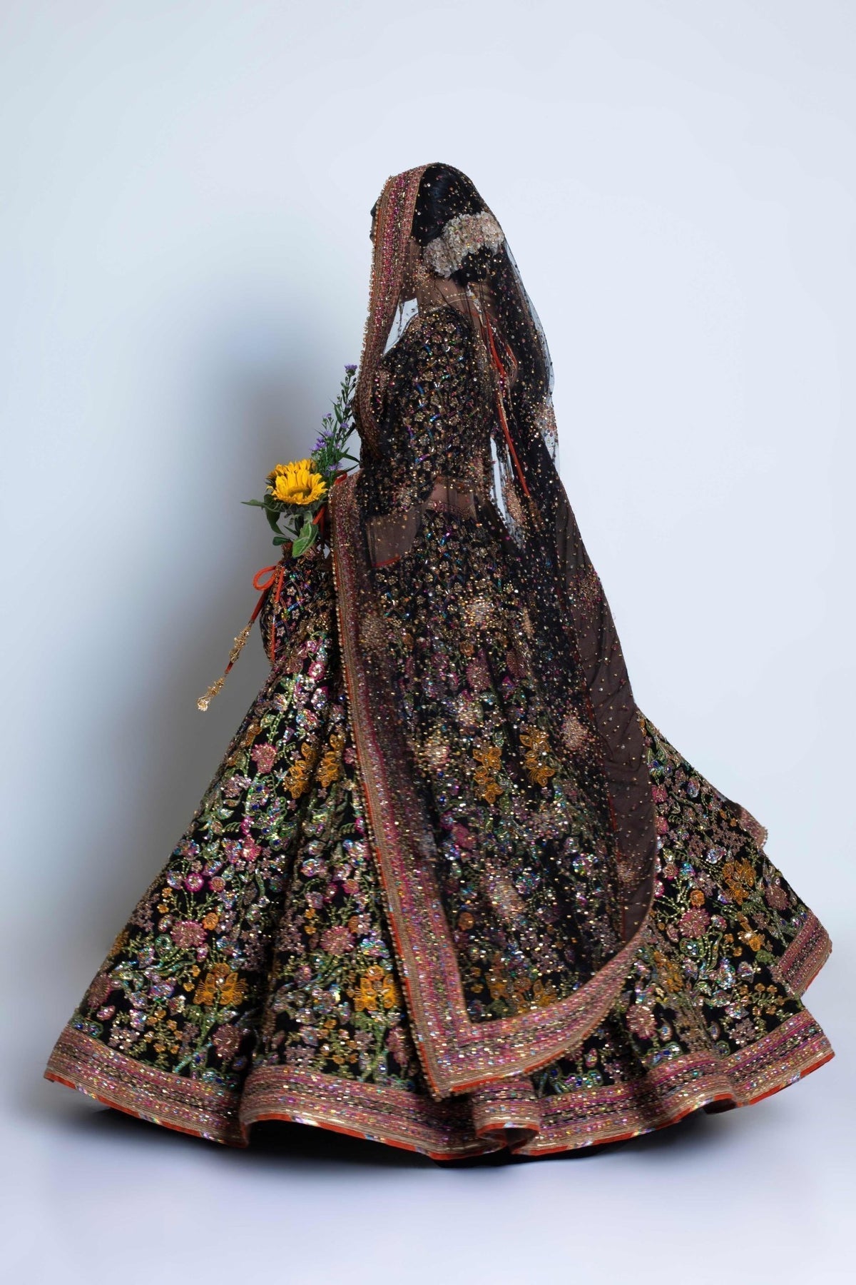 Regal Black & Multicolor Bridal Lehenga