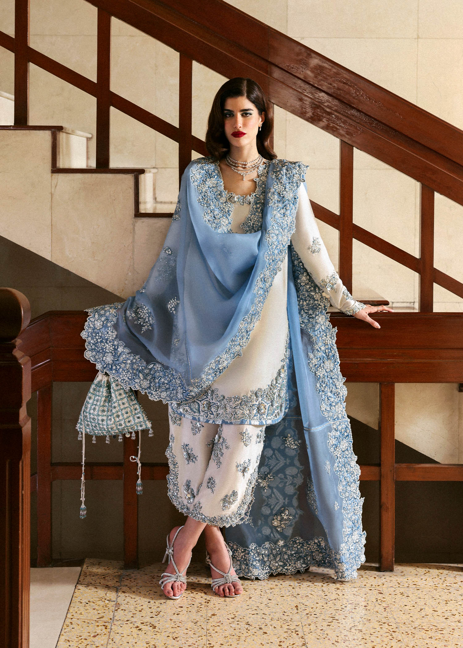 Serenity in Blue – Handcrafted Embroidered Attire”