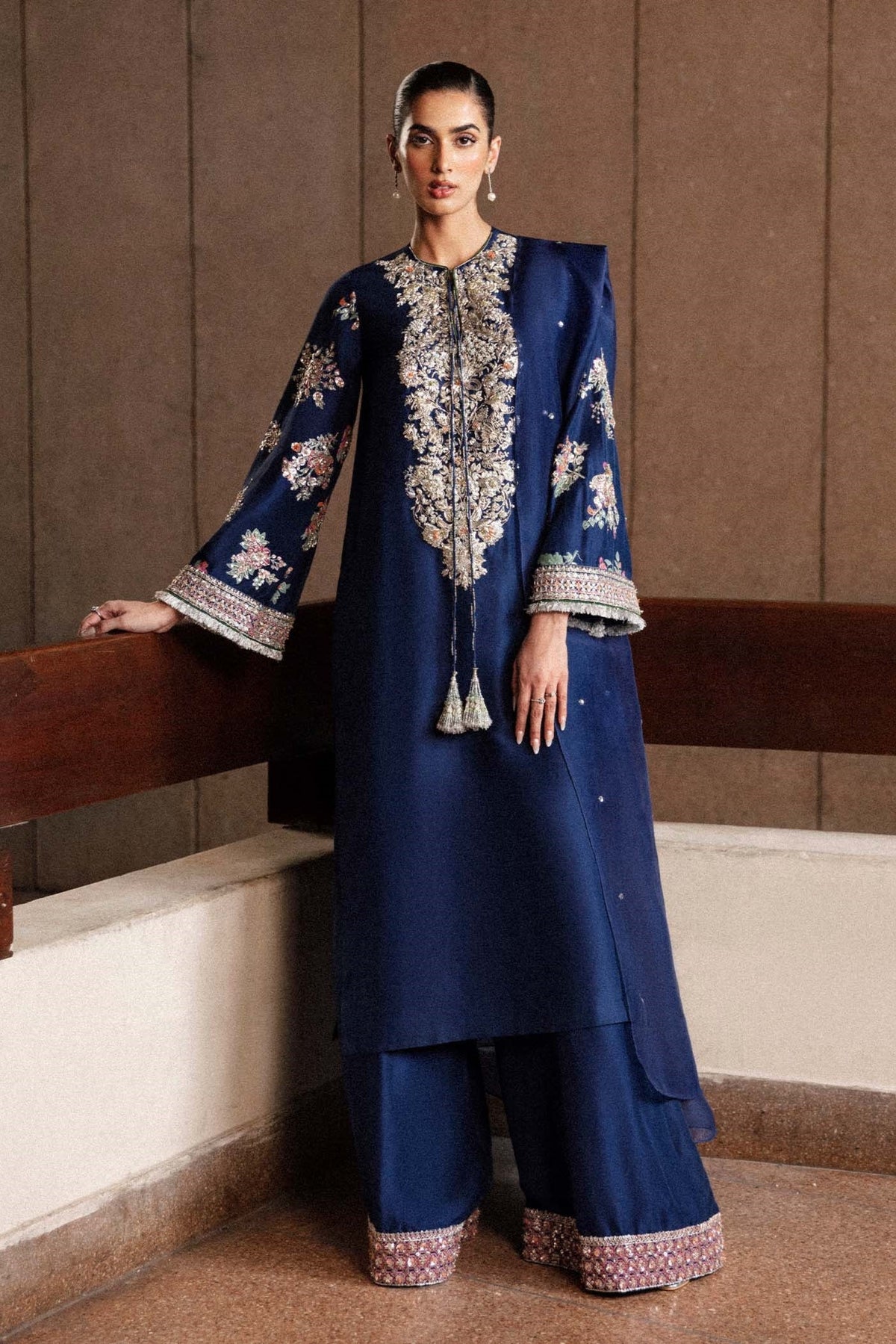 Midnight Grace – Navy Embroidered Formal Ensemble