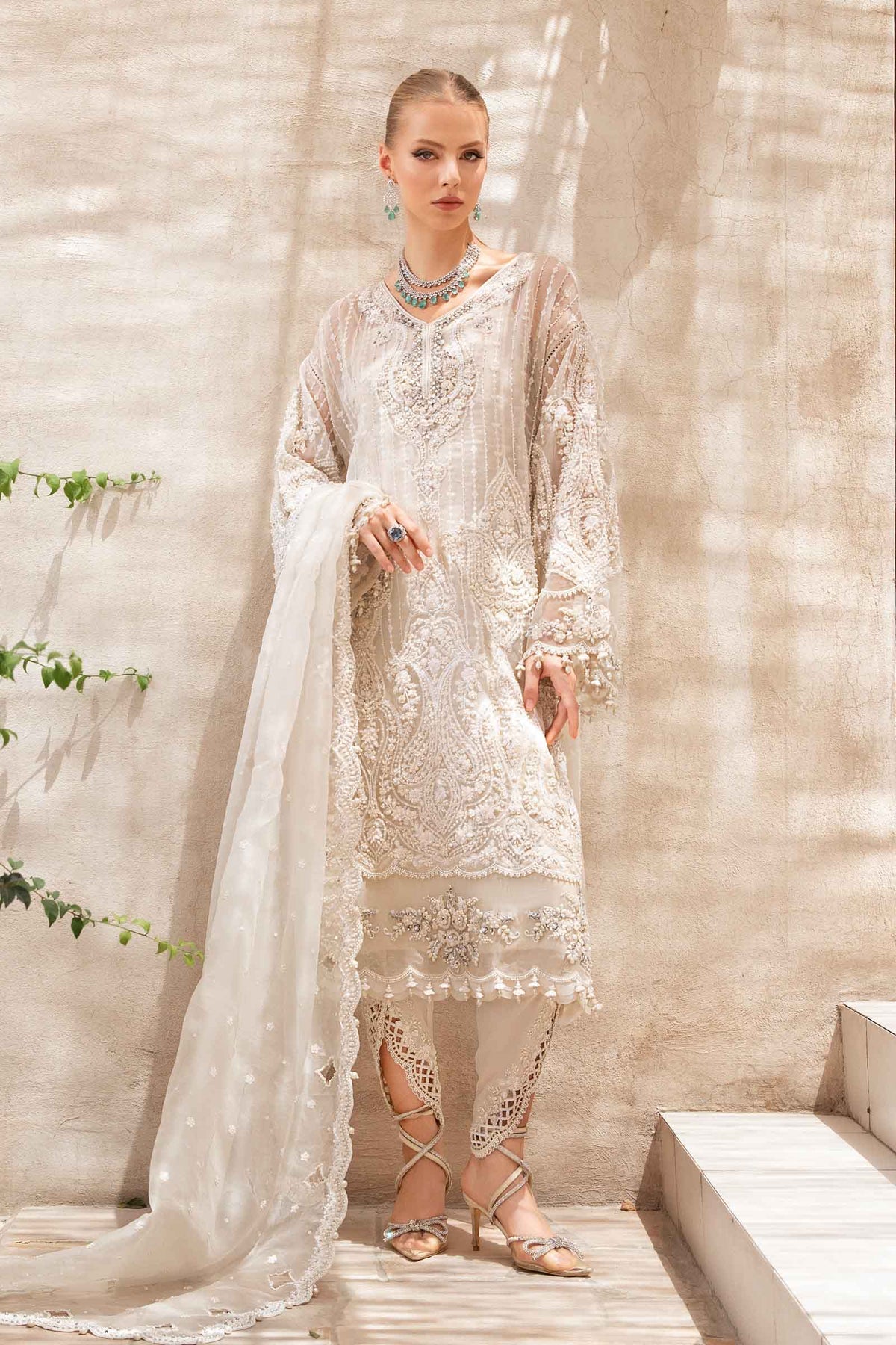 Pearl Elegance – White Embroidered Formal Ensemble