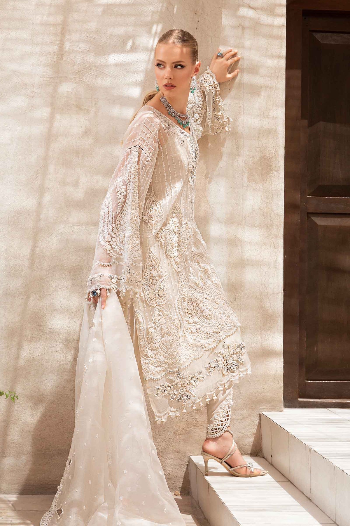 Pearl Elegance – White Embroidered Formal Ensemble